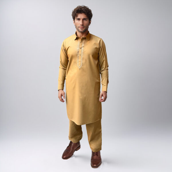 Camel Embroidered Men's Shalwar Kameez