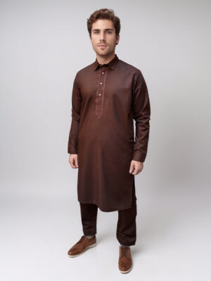 Brown Embroidered Men's Shalwar Kameez Pakistani