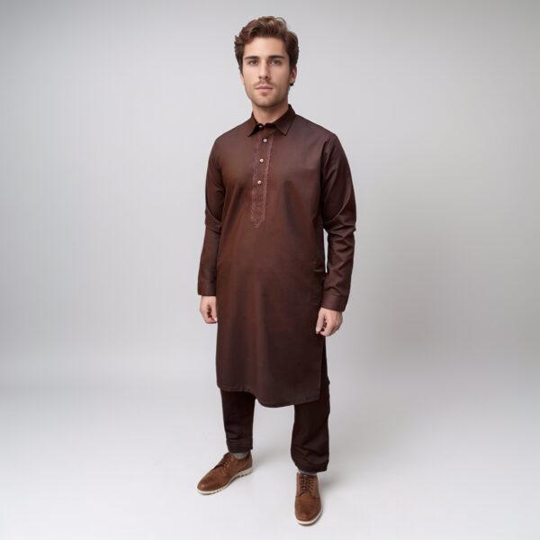 Brown Embroidered Men's Shalwar Kameez Pakistani