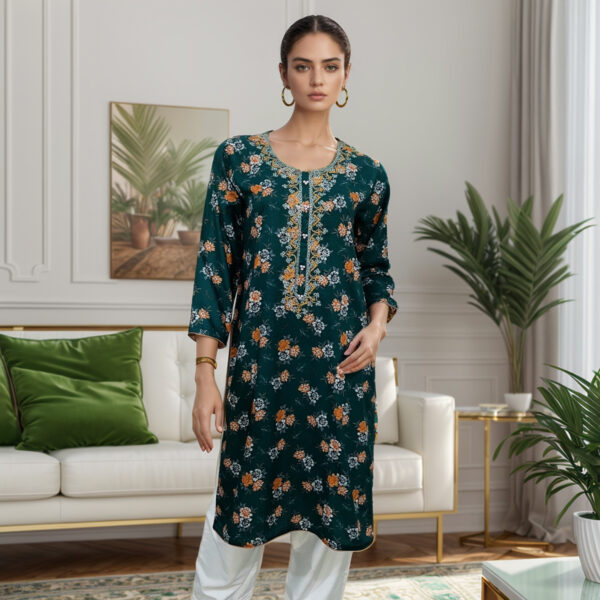 Dark-Green Short Linen Kurti Wholesale