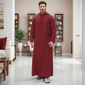 Hooded Maroon mens cotton thobe