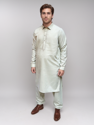 Light Grey Embroidered Men's Shalwar Kameez