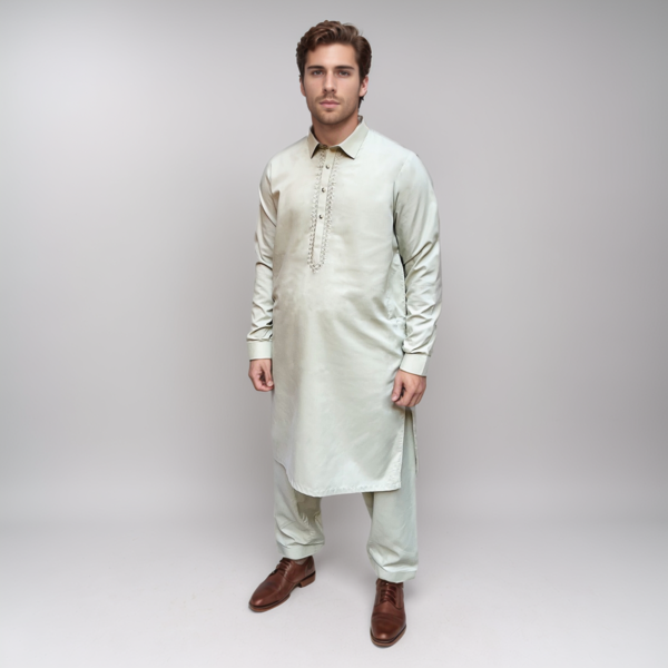 Light Grey Embroidered Men's Shalwar Kameez