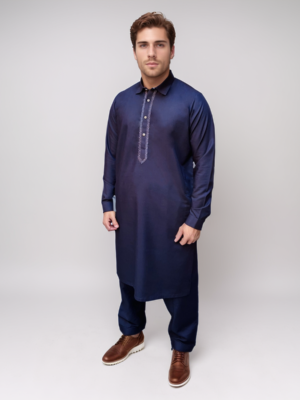 Navy Blue Embroidered Pakistani Men's Shalwar Kameez