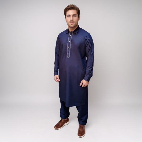 Navy Blue Embroidered Pakistani Men's Shalwar Kameez