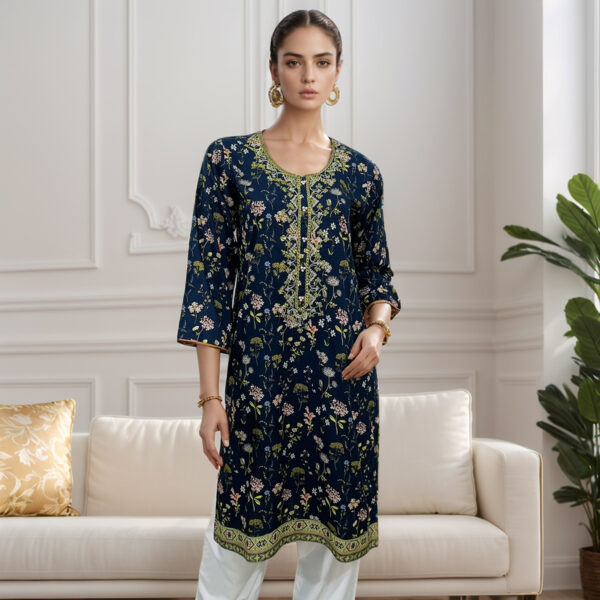 Navy-Blue Short Linen Kurti Wholesale