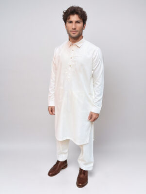 OFF White Embroidered Men's Shalwar Kameez