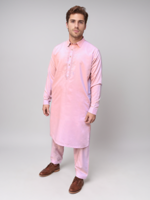 Pastel Pink Embroidered Shalwar Kameez For Men's Pakistan