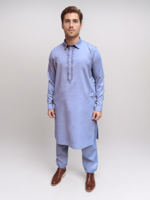 Tealish Blue Embroidered Pakistani Men's Shalwar Kameez