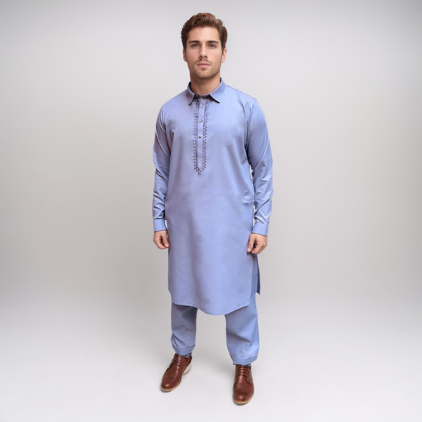 Tealish Blue Embroidered Pakistani Men's Shalwar Kameez