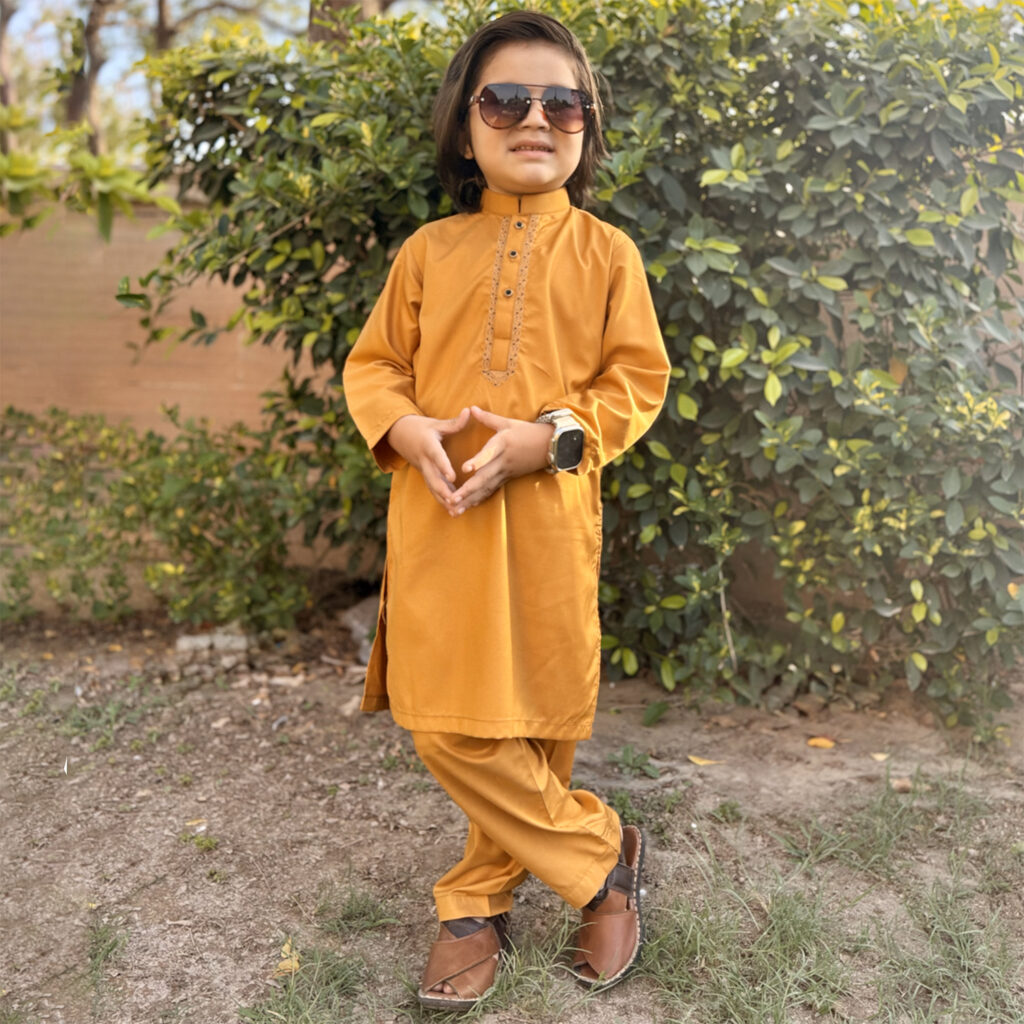 Mustard kids embroidered suit