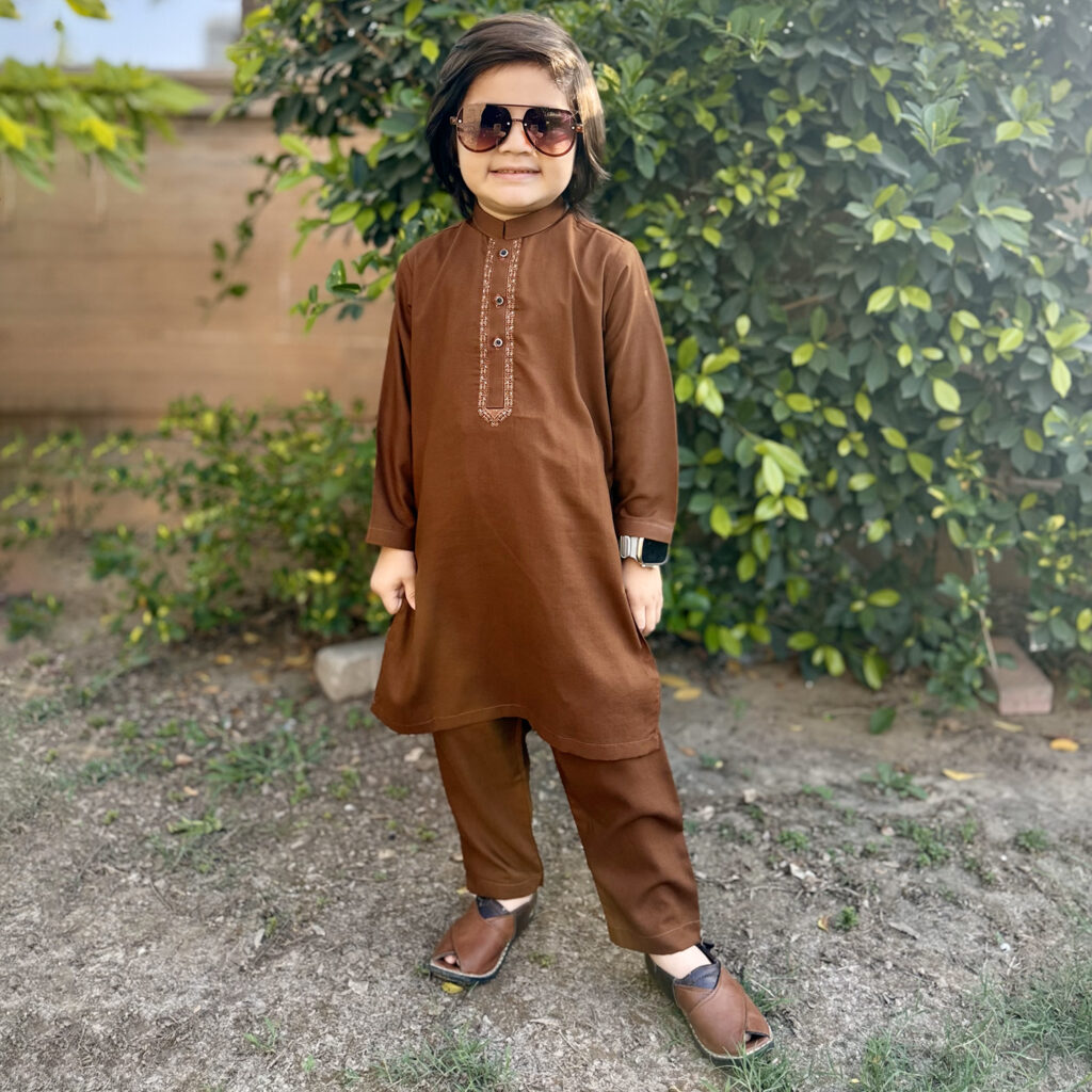 brown kids embroidered suit