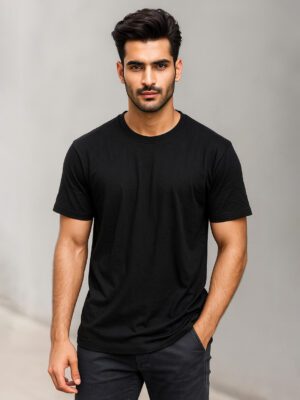 Black Premium Cotton Round Neck T Shirts USA