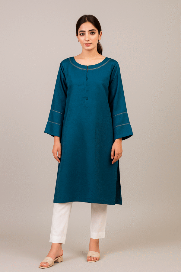 Bluish Cyan self print designer linen kurtis wholesale USA