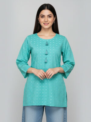 Cyan Designer Chikankari Kurti USA