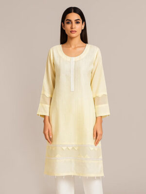 Light Yellow Self Print Wholesale Linen Kurtis USA