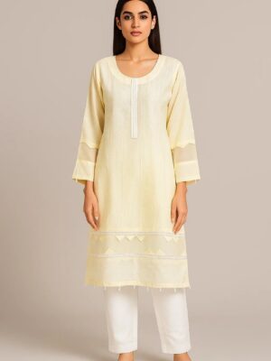 Light Yellow Self print wholesale linen kurtis USA