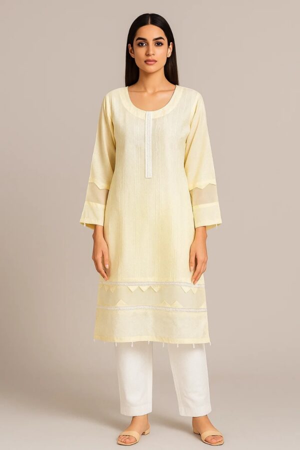 Light Yellow Self print wholesale linen kurtis USA