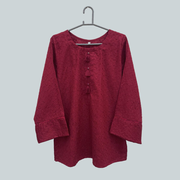 Mehroon Short Chikankari Kurti for Women usa (2) Mehroon Short Chikankari Kurti for Women USA