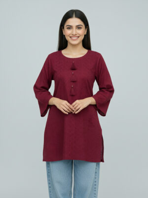 Mehroon Short Chikankari Kurti for Women usa Mehroon Short Chikankari Kurti for Women USA