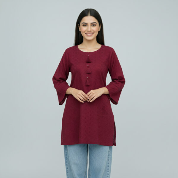 Mehroon Short Chikankari Kurti for Women usa Mehroon Short Chikankari Kurti for Women USA