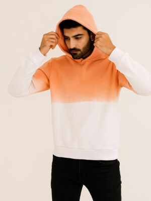 Men’s Cotton Tie & Dye Hoodie in White & Peach Ombre USA