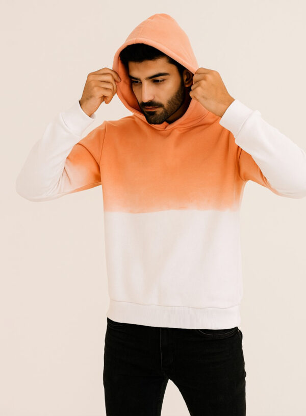 Men’s Cotton Tie & Dye Hoodie in White & Peach Ombre USA