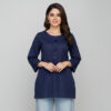 Navy Blue Pure Cotton Chikankari Kurti USA Navy Blue Pure Cotton Chikankari Kurti USA