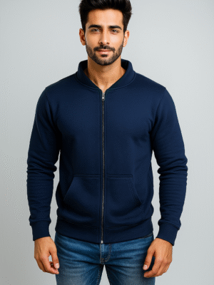 Navy blue Men’s Plain Zipper Hoodies Wholesale USA