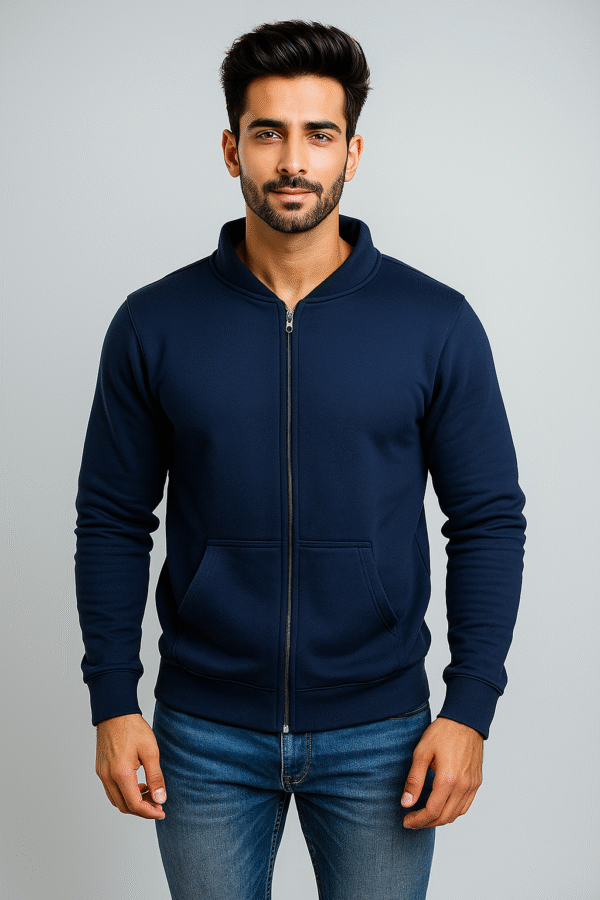 Navy blue Men’s Plain Zipper Hoodies Wholesale USA