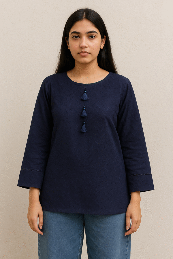 Navy blue Pure cotton chikankari kurti USA