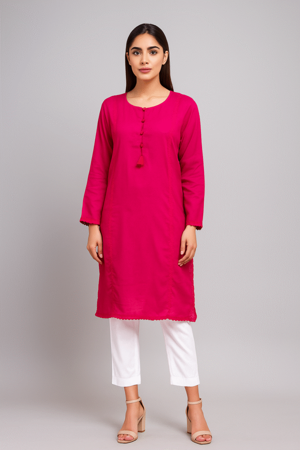 Pinkish Red wholesale ethnic linen kurtis USA