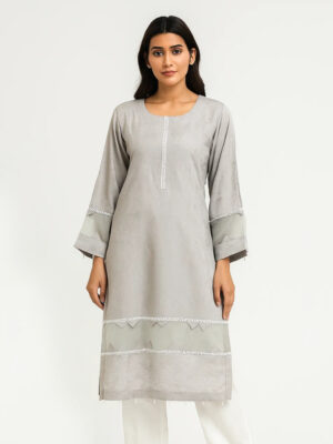 Quill Grey Self Print Wholesale Ladies Linen Kurtis USA