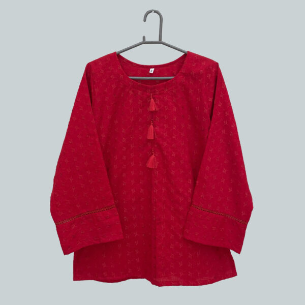 Red Chikankari Embroidery Kurti USA (2) Red Chikankari Embroidery Kurti USA
