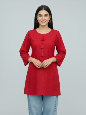 Red Chikankari Embroidery Kurti USA