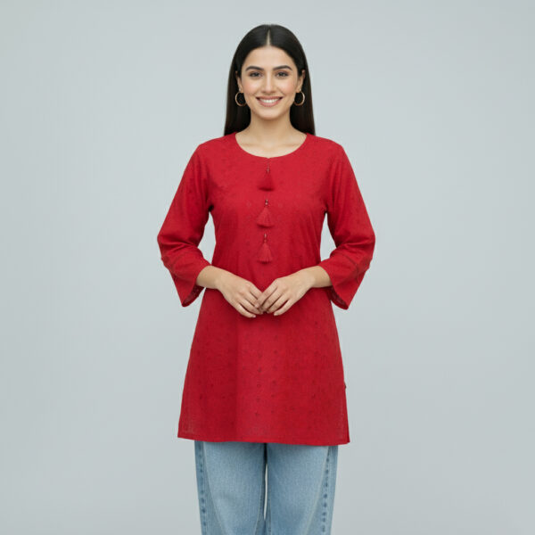 Red Chikankari Embroidery Kurti USA Red Chikankari Embroidery Kurti USA
