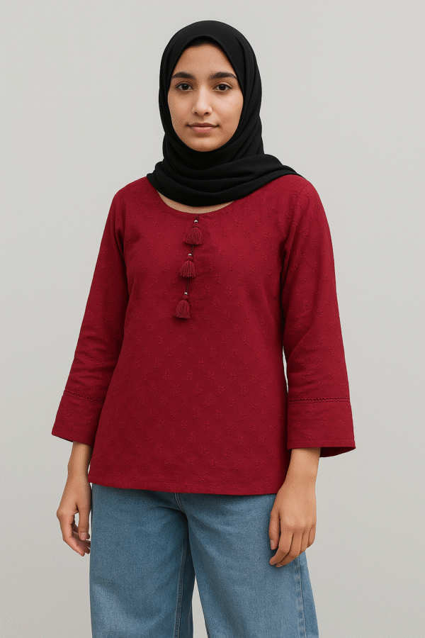 Red Chikankari embroidery kurti USA