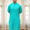 cyan men’s embroidered Chikankari kurta USA