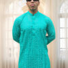 cyan men’s embroidered Chikankari kurta USA