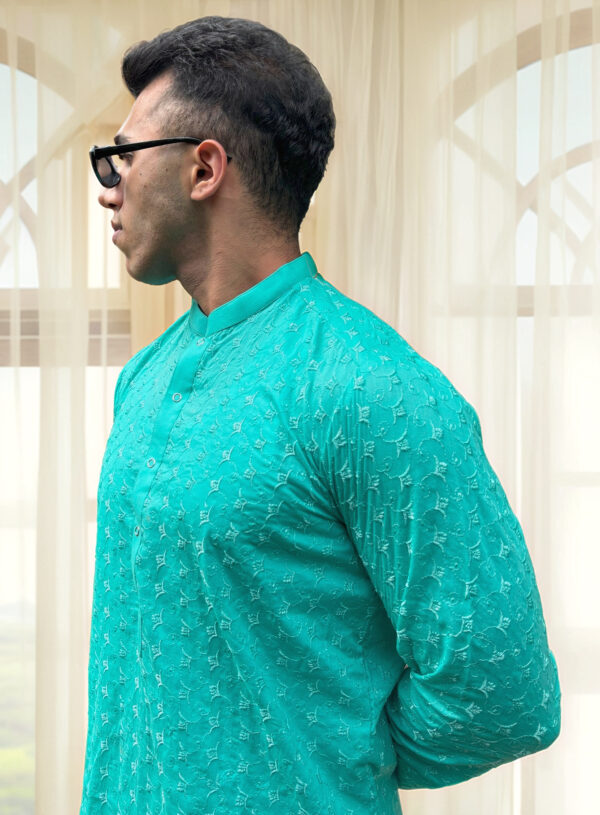 cyan men’s embroidered Chikankari kurta USA
