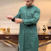 green men’s Chikankari kurta USA (2)
