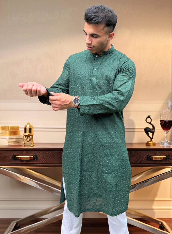 green men’s Chikankari kurta USA (2)