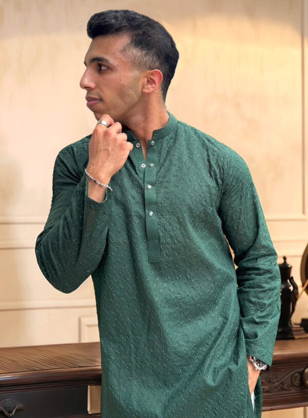 green men’s Chikankari kurta USA (4)
