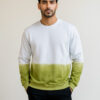 men’s cotton tie dye sweatshirt USA in White & Olive Green Ombre