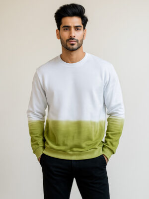 men’s cotton tie dye sweatshirt USA in White & Olive Green Ombre