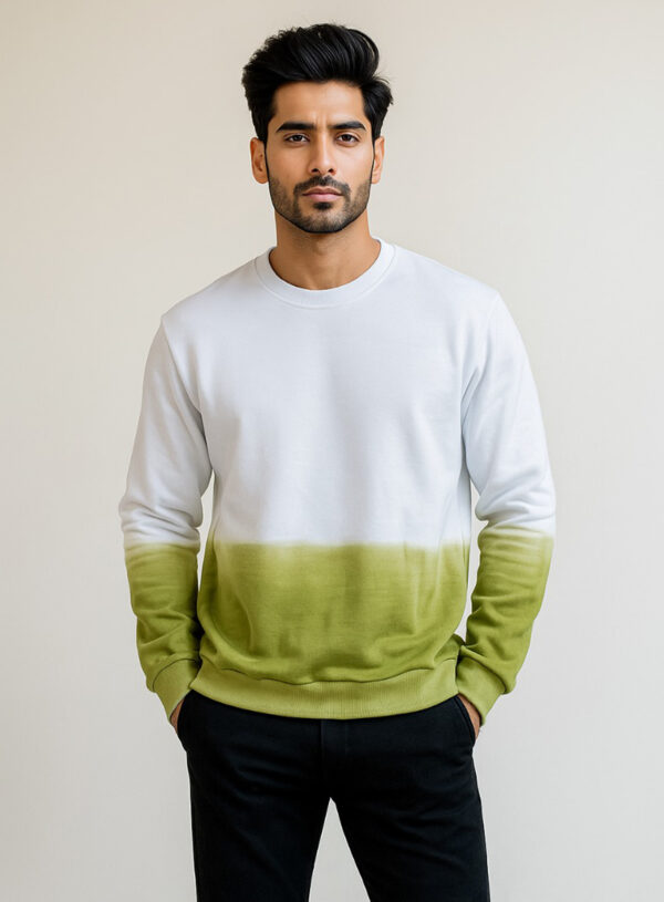 men’s cotton tie dye sweatshirt USA in White & Olive Green Ombre