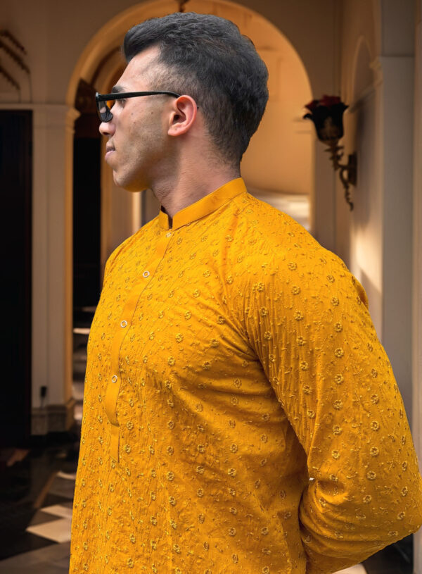 mustard Pakistani Chikankari kurta for men USA