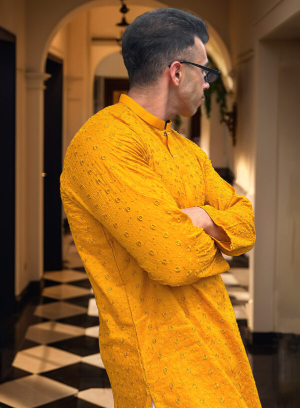 mustard Pakistani Chikankari kurta for men USA