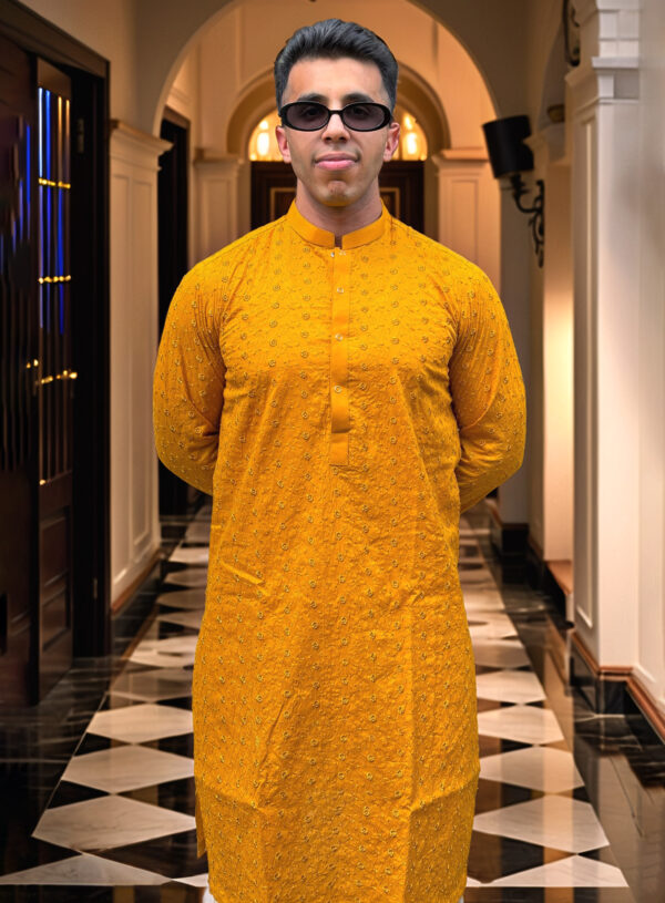 mustard Pakistani Chikankari kurta for men USA