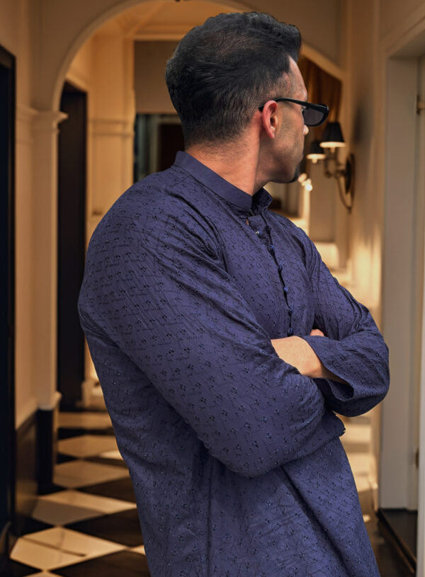 navy men’s designer Chikankari kurta USA